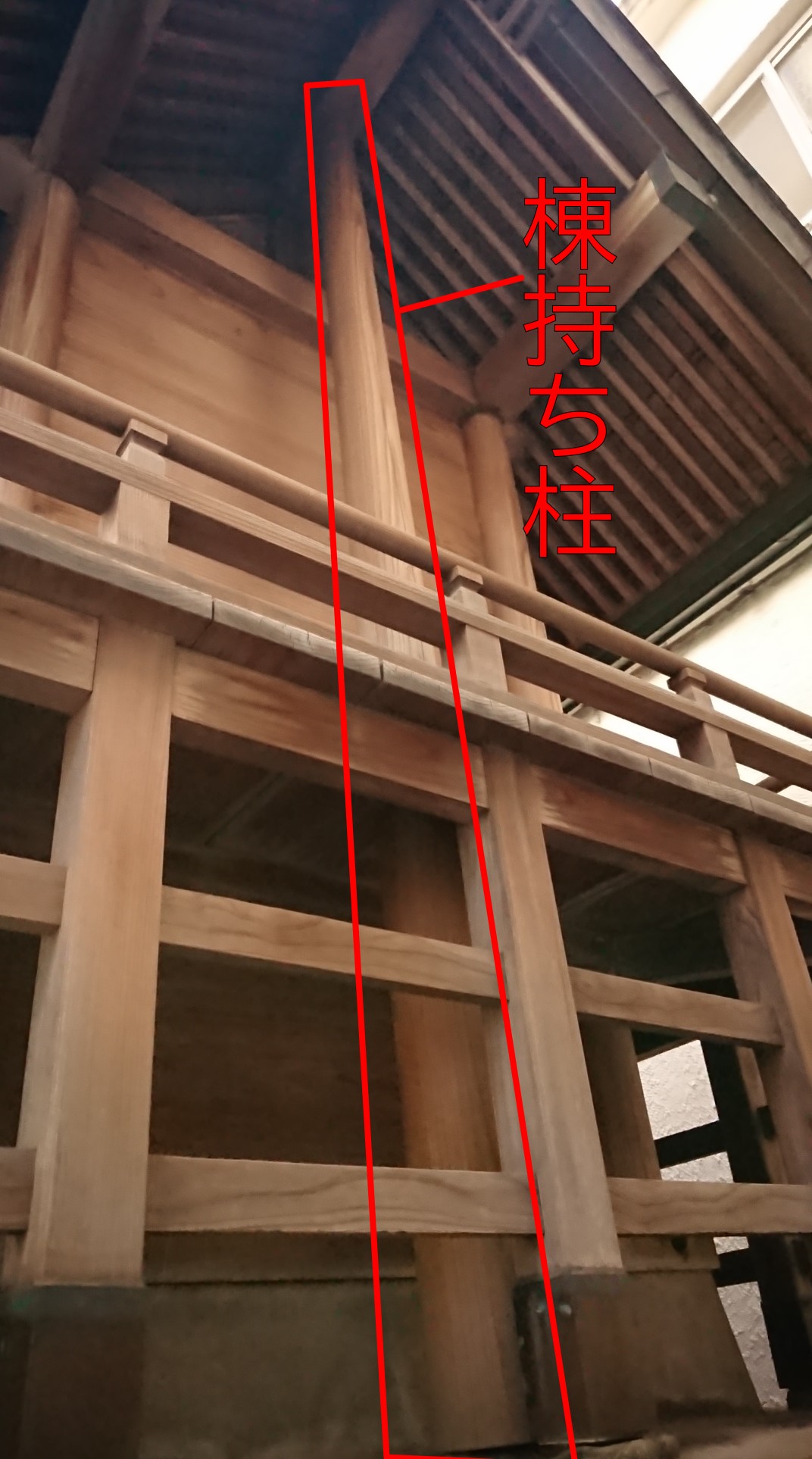 「むなもちばしら」の写真。画像加工ソフトにて、その部分を赤い線で囲っている。